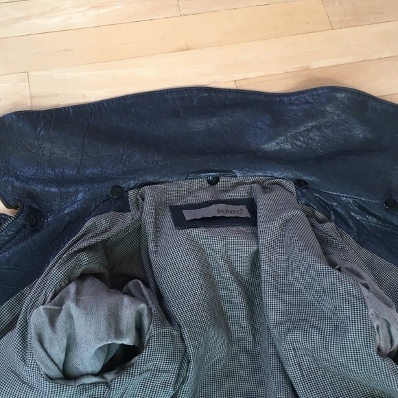 Punto Navy Leather Bomber Motto Jacket US 4 - Picture 14 of 16